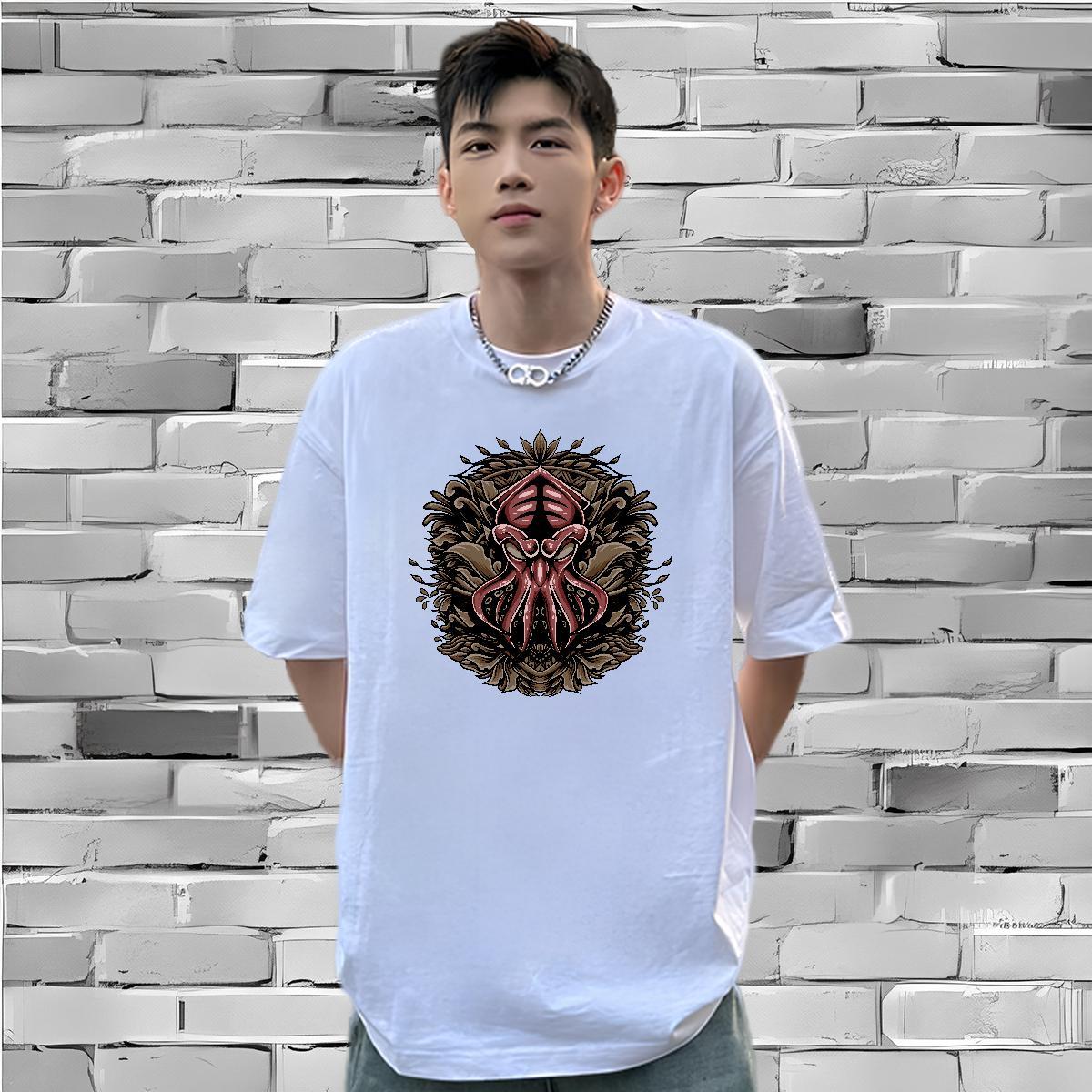 Fashion Design Tshirt for Man Woman octopus Sports Casual 230g Pure Cotton Tops Breathable Crew Neck Brand T-Shirts for Men Asian Size