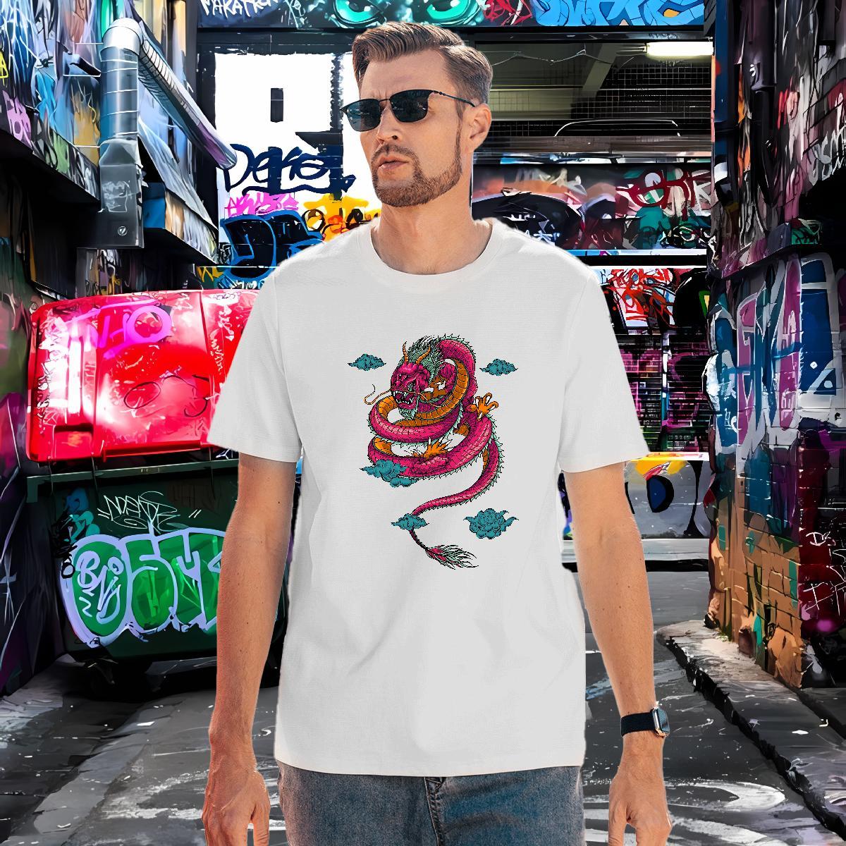 Loose dragon T-Shirts Hip Hop Street Men Tops Tees 230g Cotton Custom Breathable Crew Neck Floral Print Top Tees