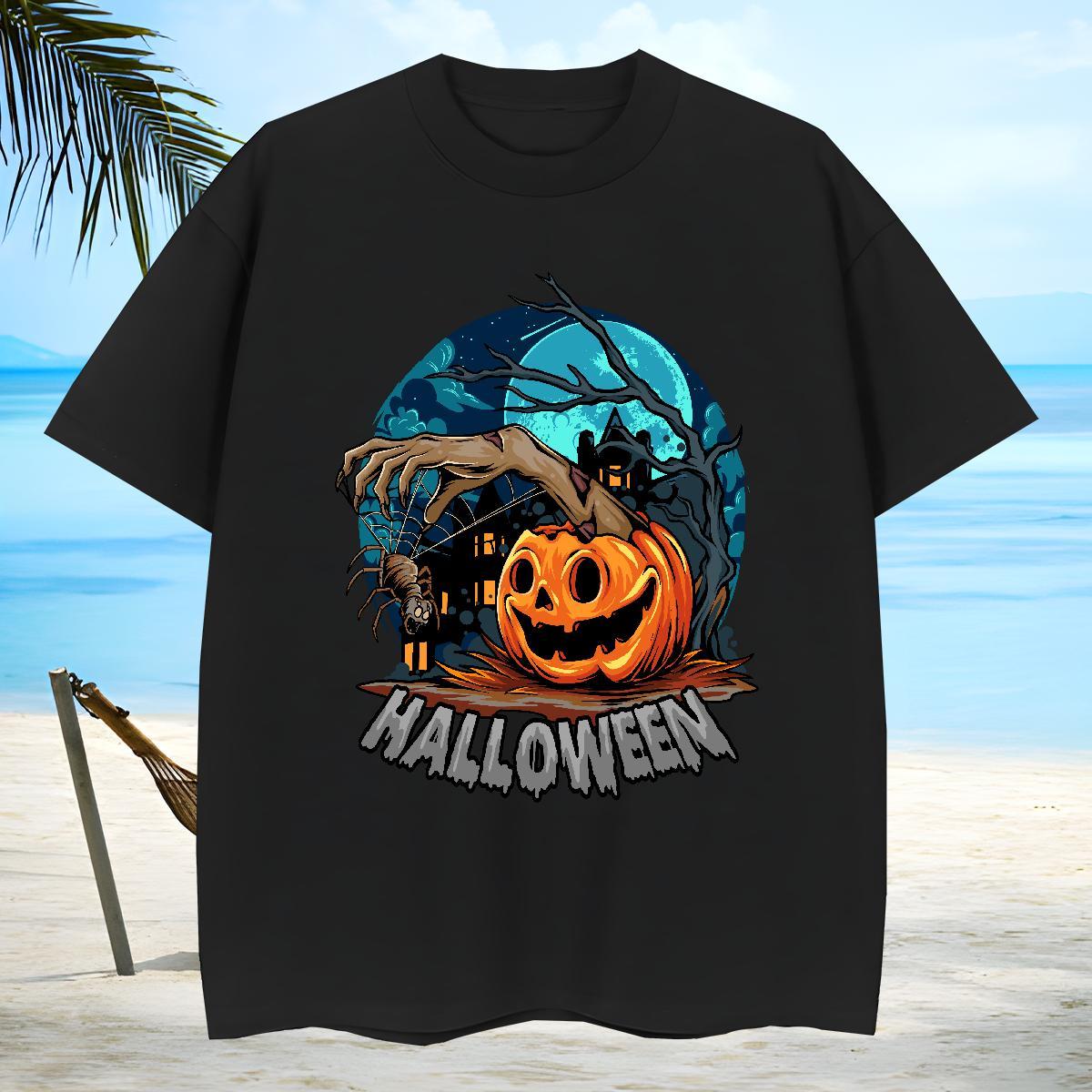 Cool Man T Shirts pumpkin Crew Neck Breathable Hip Hop Customized Print 100% Cotton 230g Couples T Shirts New Tops Tees