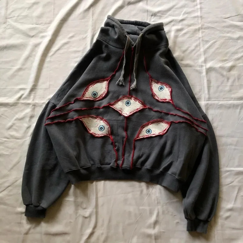 Y2K Harajuku hoodie vintage Demon Eyes Embroidery Streetwear Hip Hop Men women Pullover fashion American oversized sweatshirt 240819