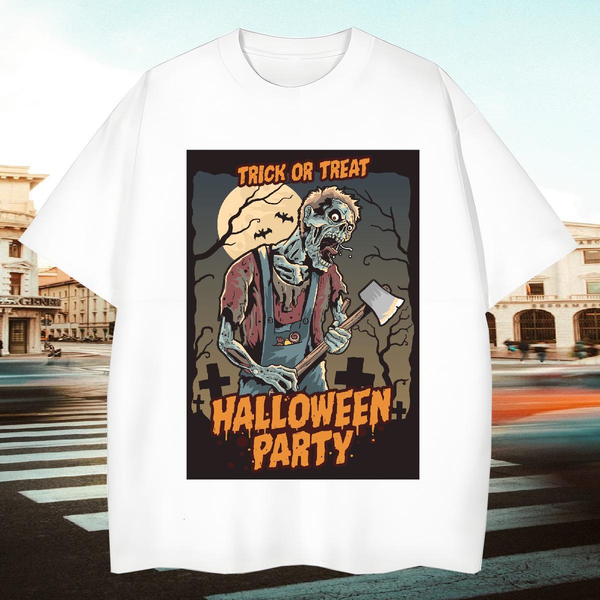 Classic T-Shirts for Men halloween Breathable Crew Neck Street Wear DIY Printed 100% Cotton 230g Tshirt for Man Woman Casual New Tops Shirt