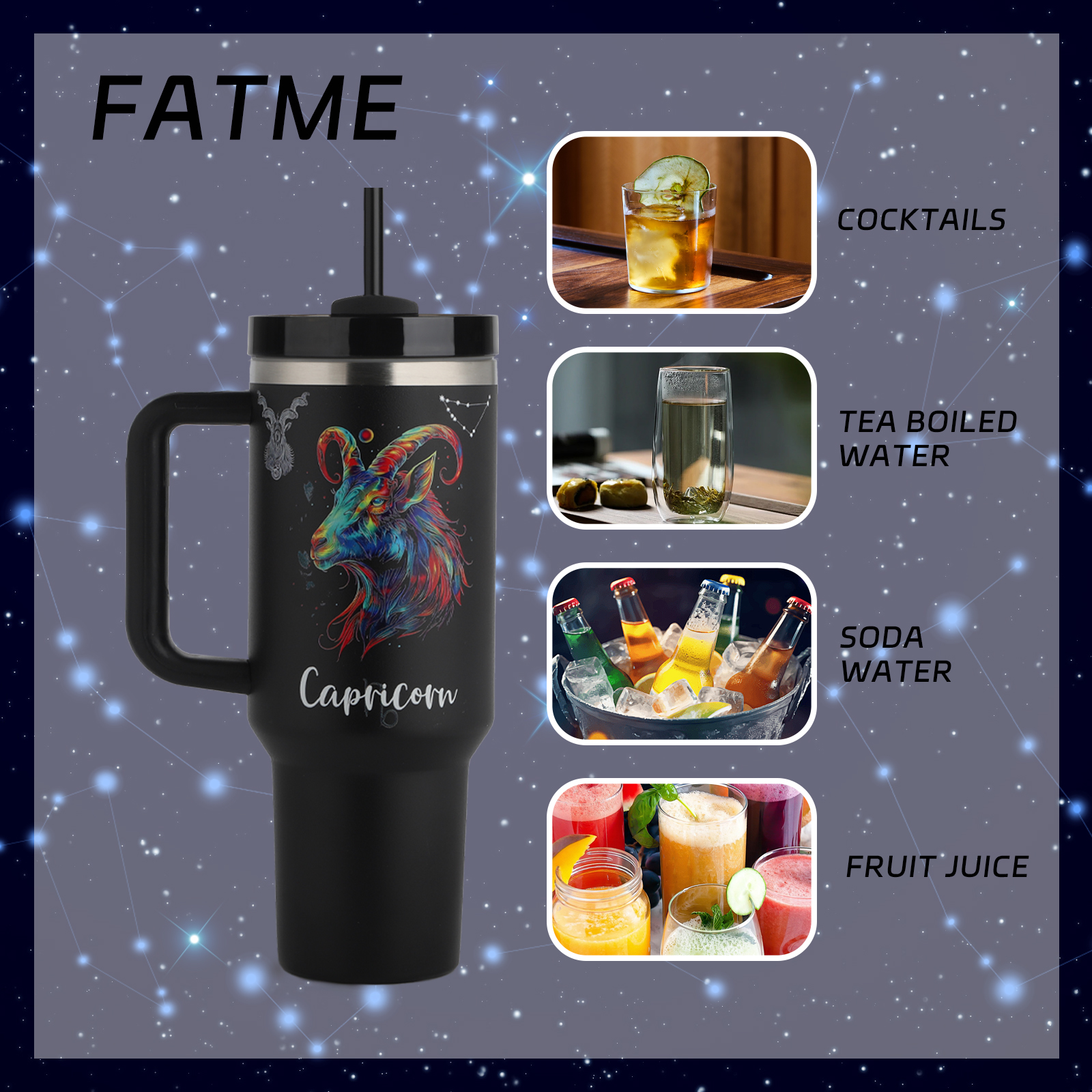 1pc, Constellation Tumbler Lid, H2.0 40oz Stainless Steel Insulated Water Bottle With Handle, Portable Drinking Cups, For Car, Home, Office, Summer Dr