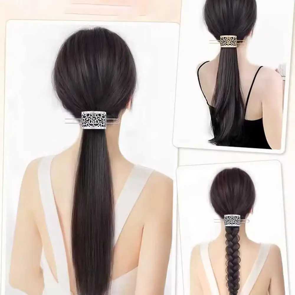 Female synthetic wig metal hollow hair ponytail Chinese style simulation long curly straight hair extension gentle version W240817