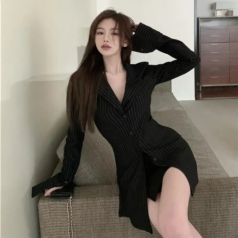 Deeptown retro Blouses black striped Tunic shirt long sleeved womens fashionable office ladies old style fashionable elegant 240820