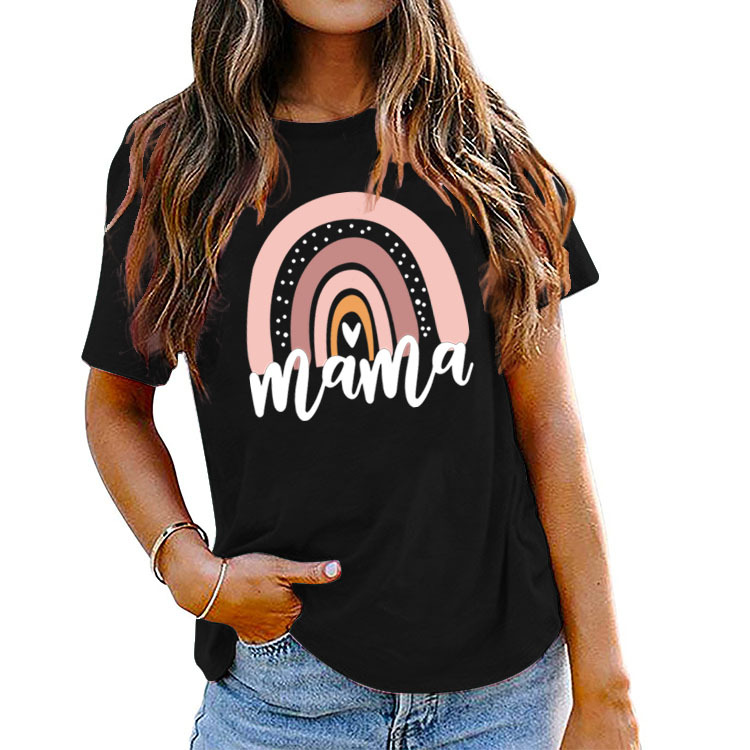 Summer Fashion Printed Tees Women T Shirt Mama Rainbow Love Letter Crew Neck Loose Print Pattern Short Sleeve T-Shirt Girl Tops XXXL