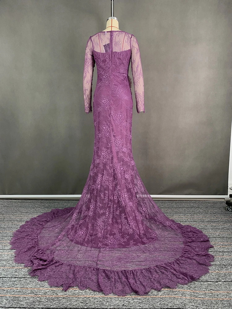 Yeezzi Wedding Dress Elegant Purple Lace Long Sleeve Ball Gowns Womans Formal Bride Party Evening Maxi Dresses Vestido 240819
