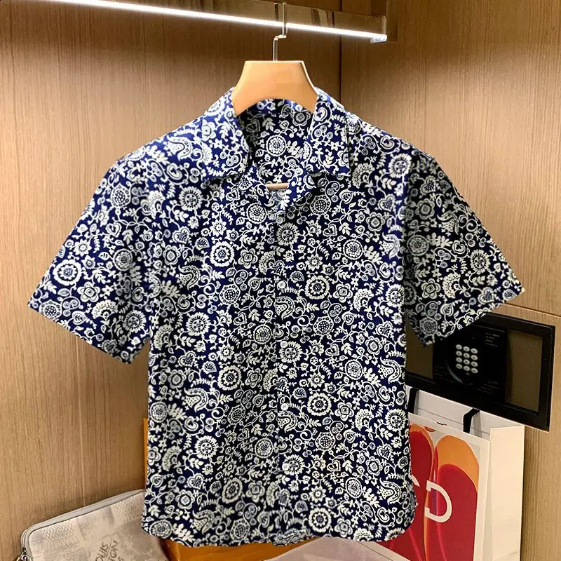 Summer Vintage Men Fashion Handsome Printing Lapel Collar Shirt Casual All-match Short Sleeved Comfortable Youth POLO Shirt 240820