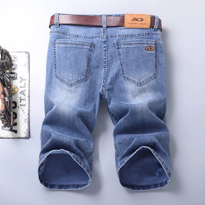 Summer slim fit elastic shorts jeans classic business style casual light blue soft cotton straight leg denim for men 240819