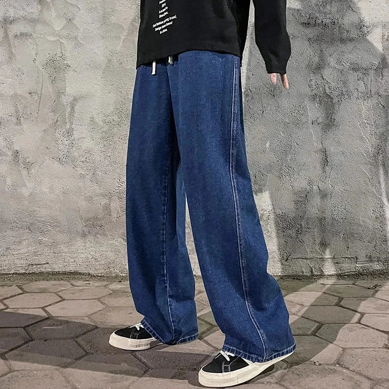 2024 Korean Version Student Casual Y2k Pants High Street Straight Fashion Loose Wide Leg Jean Hip Hop Black Grey Blue Baggy Pant Y240828