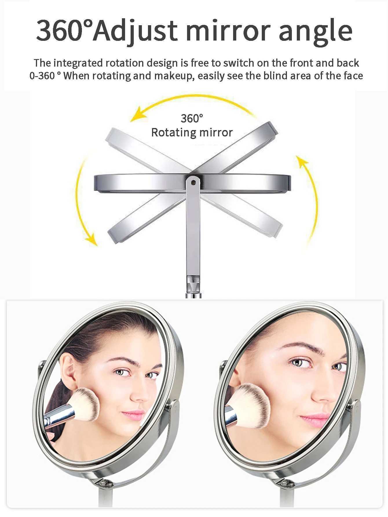 1pc Large Silver Makeup Mirror Clear Double Sided Tabletop Beauty Mirror Metal Silver Magnifying Cosmetic Mirror 360 Rotatio Y240819