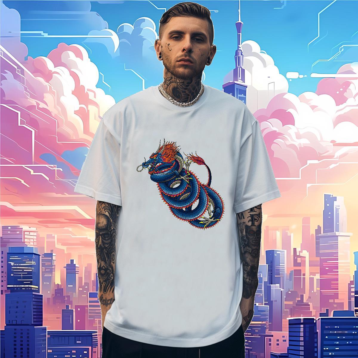 T-Shirts 230g Cotton dragon Daily Wear Breathable Crew Neck Custom Printing Men Tops Tees Free Shipping Comfortable Top Tees