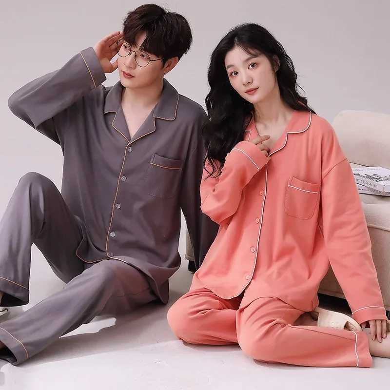 2024 Spring Couple Long Sleeve 100% Cotton Pajama Set Mens Loose Pajama Set Womens Pajama SetW240719