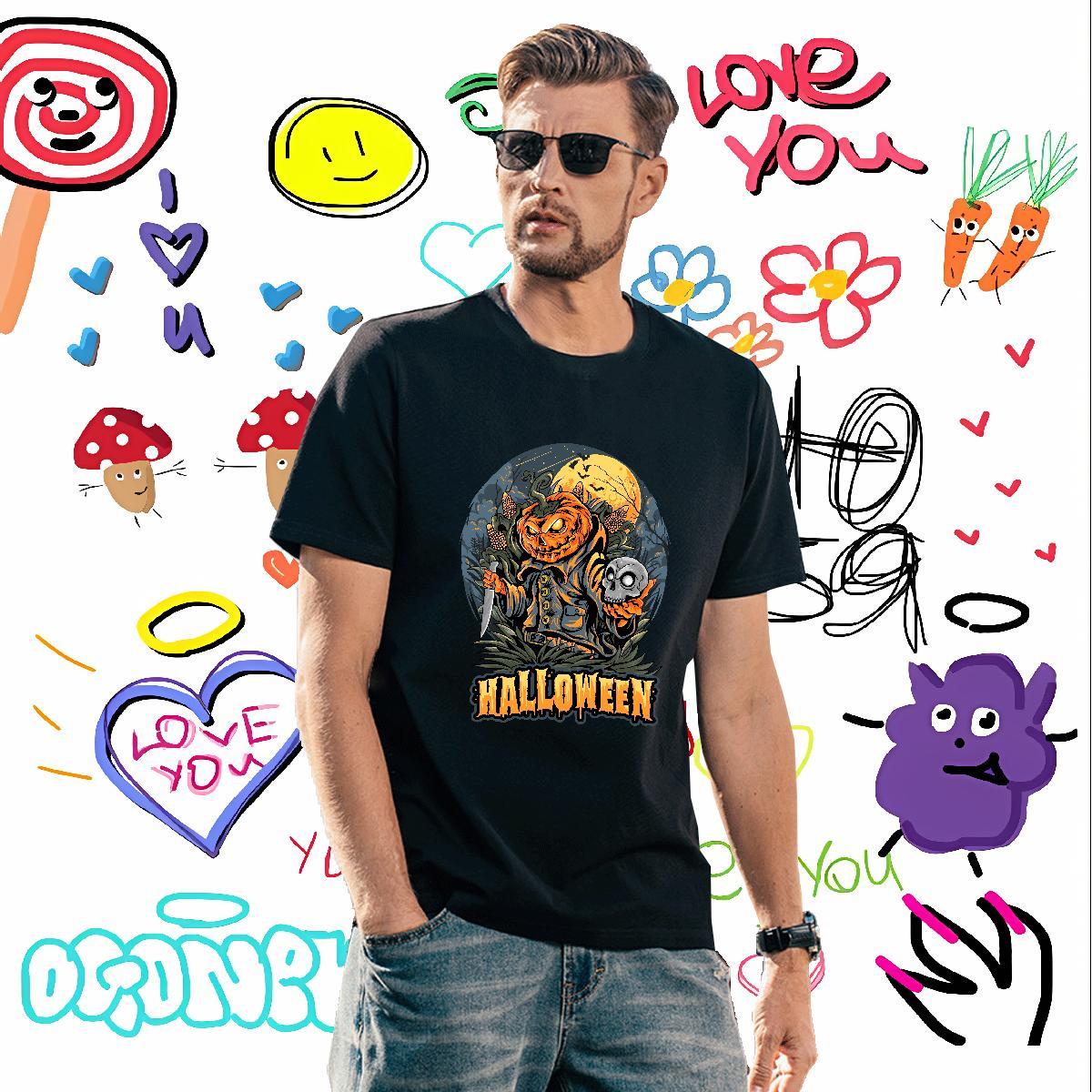 Soft T shirt halloween Pure Cotton Sports Casual Skull 230g Cotton Mens Tshirts Fashion Casual Tee Shirt