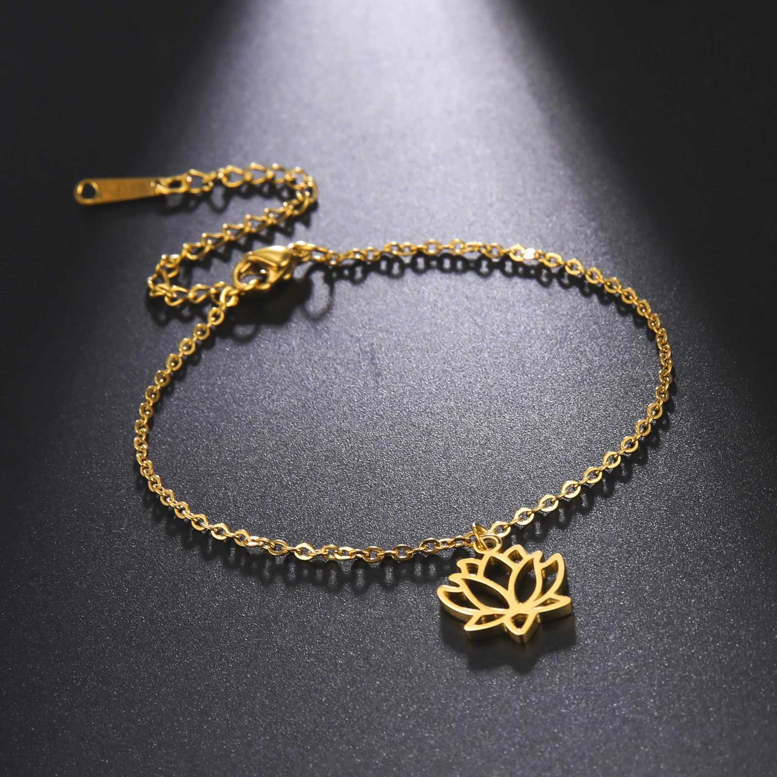 Kkjoy Stainless Steel Gold Colored Lotus Circle Snowflake Angel Moon Pendant Necklace Womens Jewelry Gift W240815