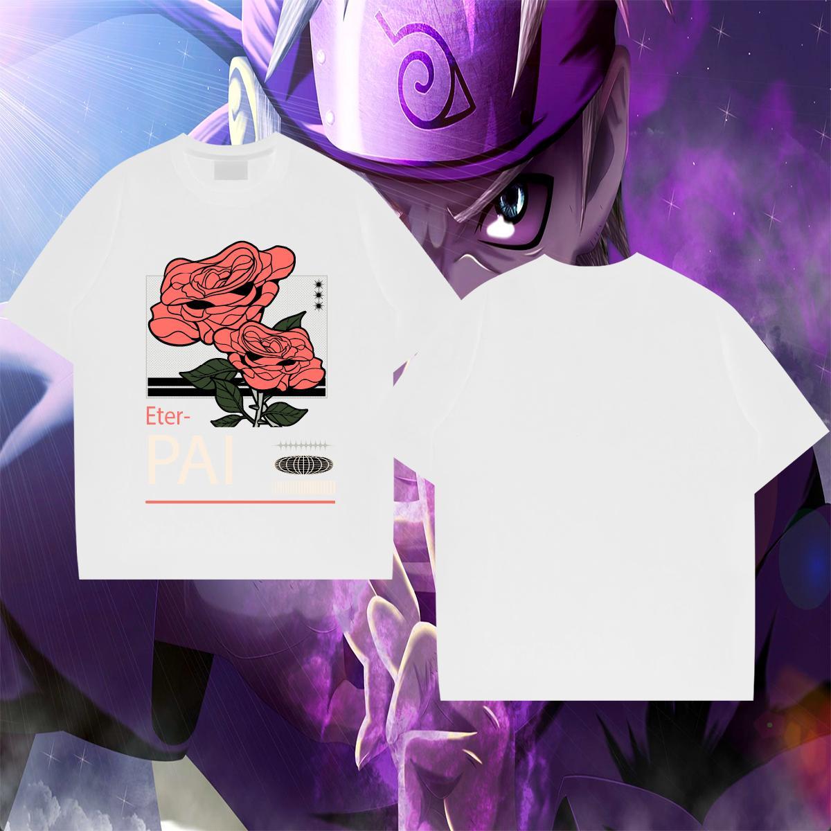 Wholesale Couples T Shirts Street 230g Cotton Custom Anime O Neck Short Sleeves flower T-Shirts for Men Fashion Polos