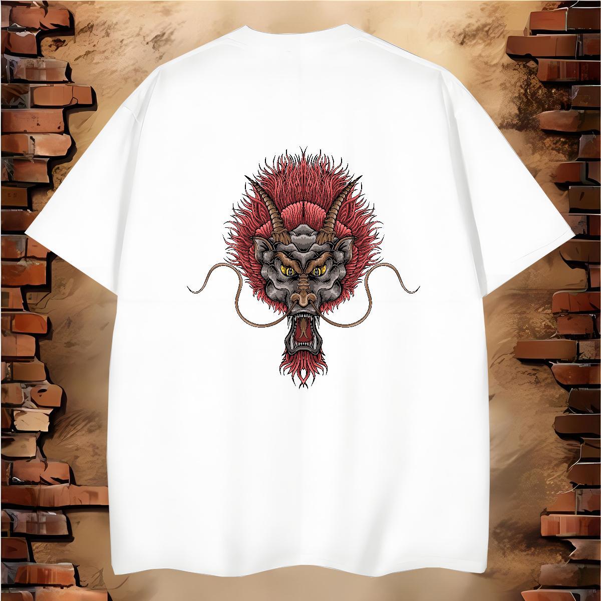 Man T Shirts 230g Pure Cotton dragon Casual Beach Crew Neck Breathable Cartoon Printing L-4XL Tshirts Custom Free Shipping Tops Shirt