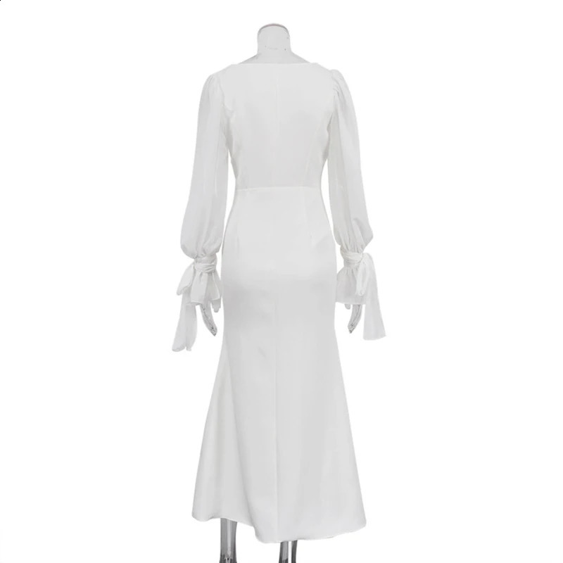 White Office Women Dress Fashion Slim Square Collar Long Sleeve Ankle Length Dresses Spring Female Clothing Dress 240819