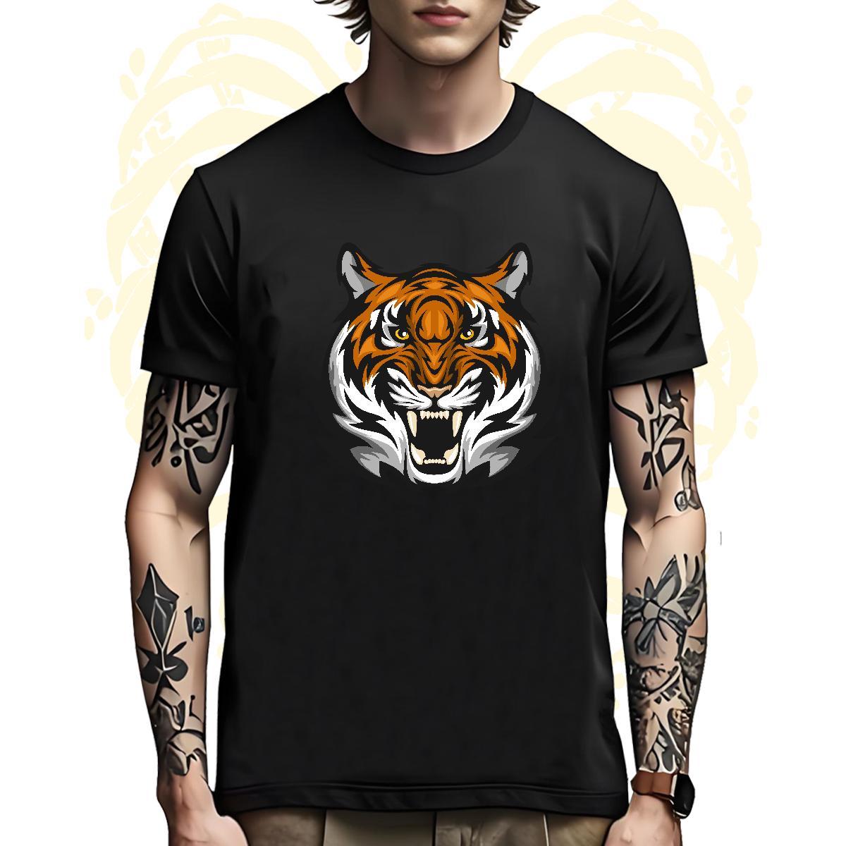 Comfortable T shirt tiger Breathable Crew Neck Street Wear Anime Print 230g 100% Cotton Couples T Shirts New Designer Polos