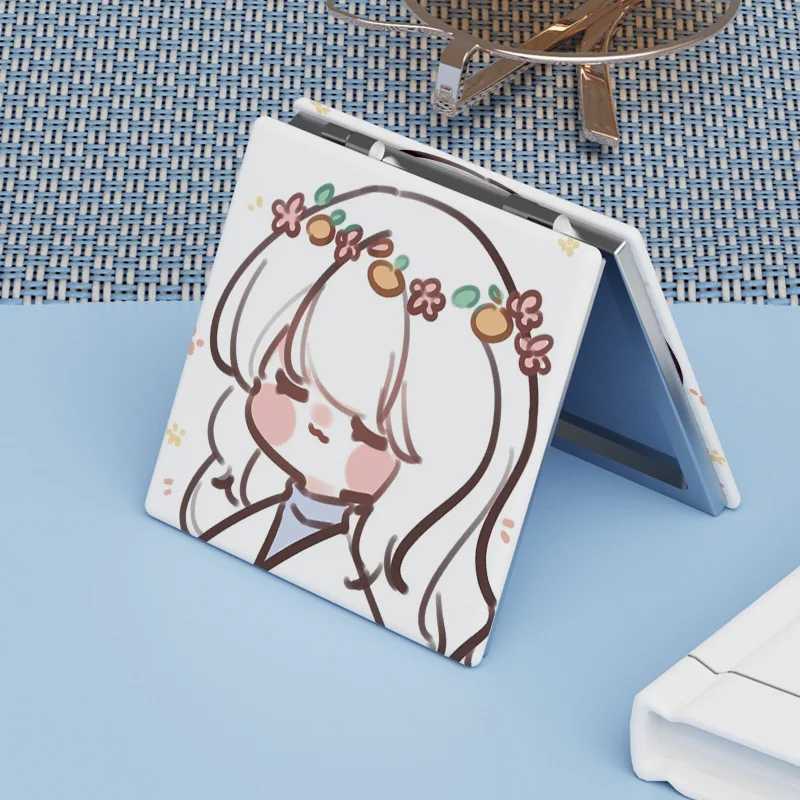 Kawaii Mini Folding Makeup Mirror Girls Double-Sided Cosmetic Vanity Mirror Portable Square Flip Pocket High-Definition Mirror Y240819