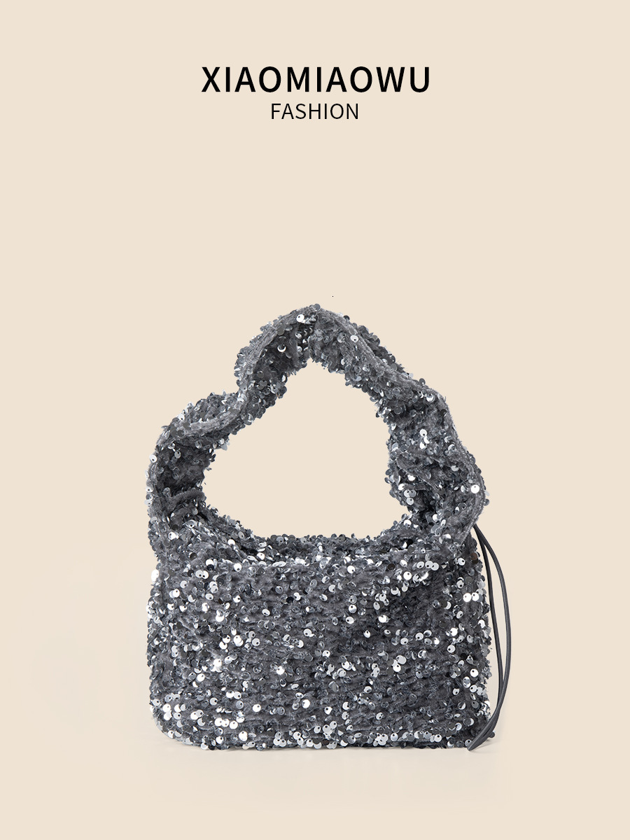 2024 Spring/Summer New Full Sky Star Sequin Pleated Handbag with Drawstring Fashion Shoulder High end Small Square Bag