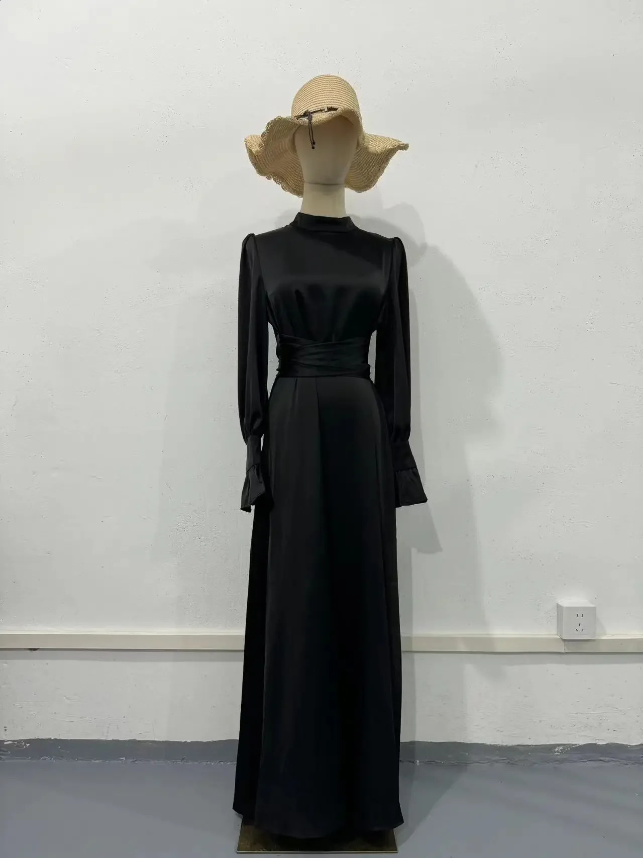 Autumn Satin Women Long Dress Black Evening Lace Up Lantern Sleeve Elegant Dresses Female Fashion Party Vestidos Ladies 240819