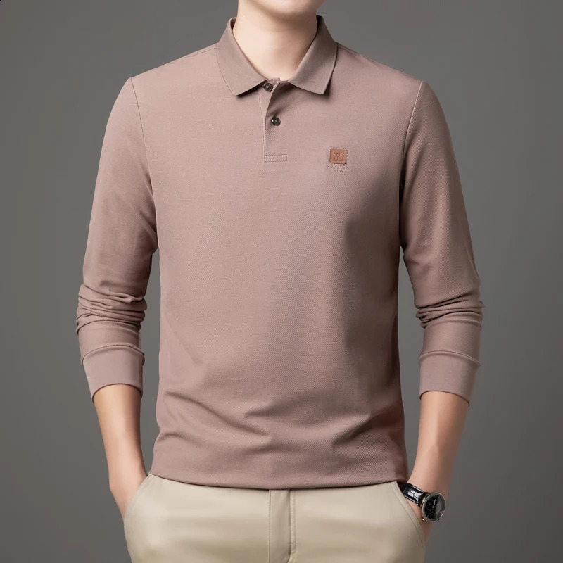 High Quality Autumn Mens Business Casual Solid Color Printed n Korean Style High-end Long-sleeved Polo Shirt Top M-4XL 240820