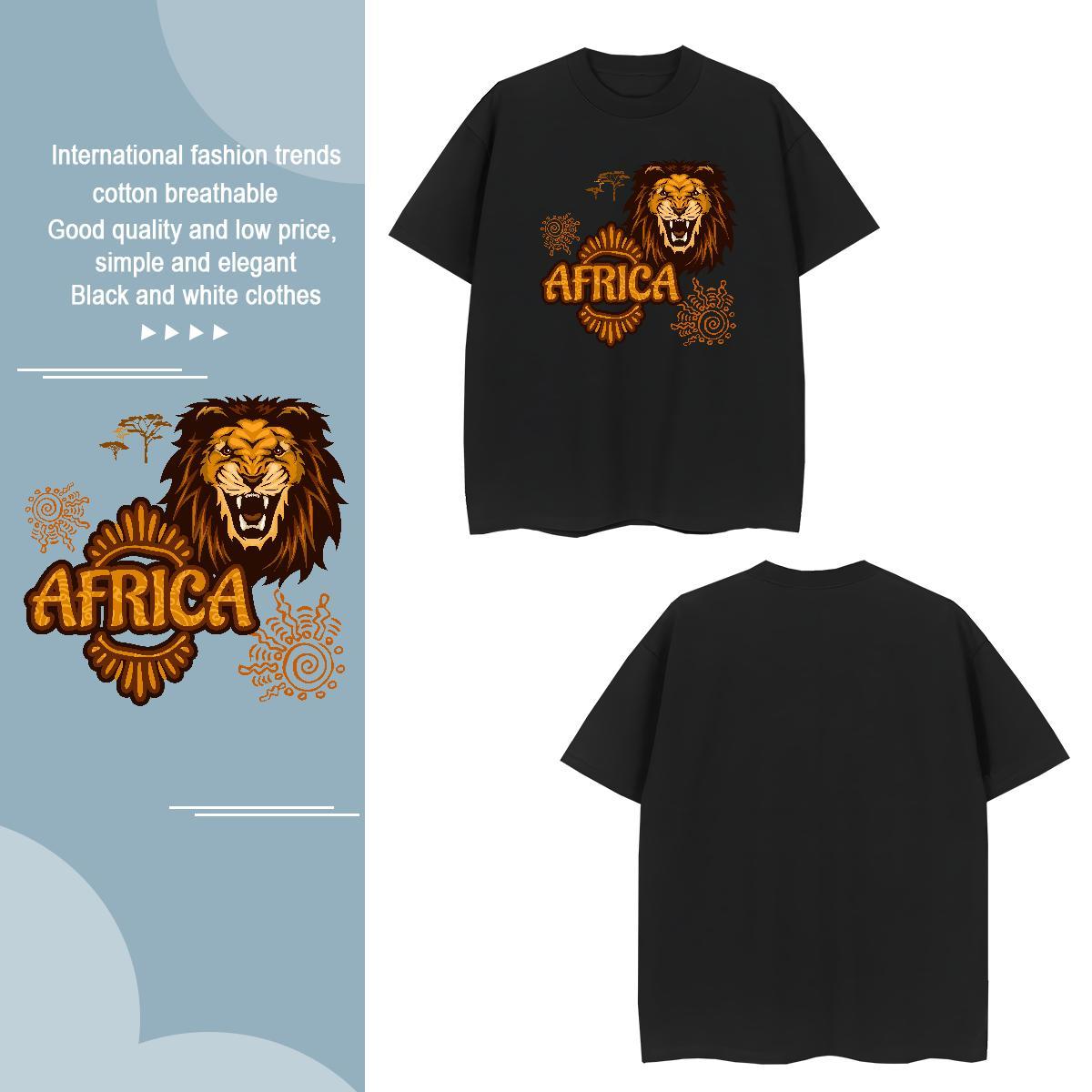 Popular T-Shirts Africa lion Breathable Short Sleeve Casual Floral Print 230g Pure Cotton Tshirts Stylist Clothes
