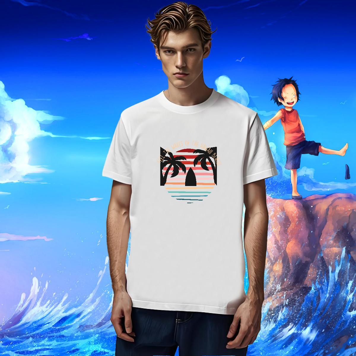 Wholesale Men Tops Tees Spring Summer 230g Pure Cotton DIY Anime Breathable Short Sleeve wave Men T Shirts Stylist Tees Shirts