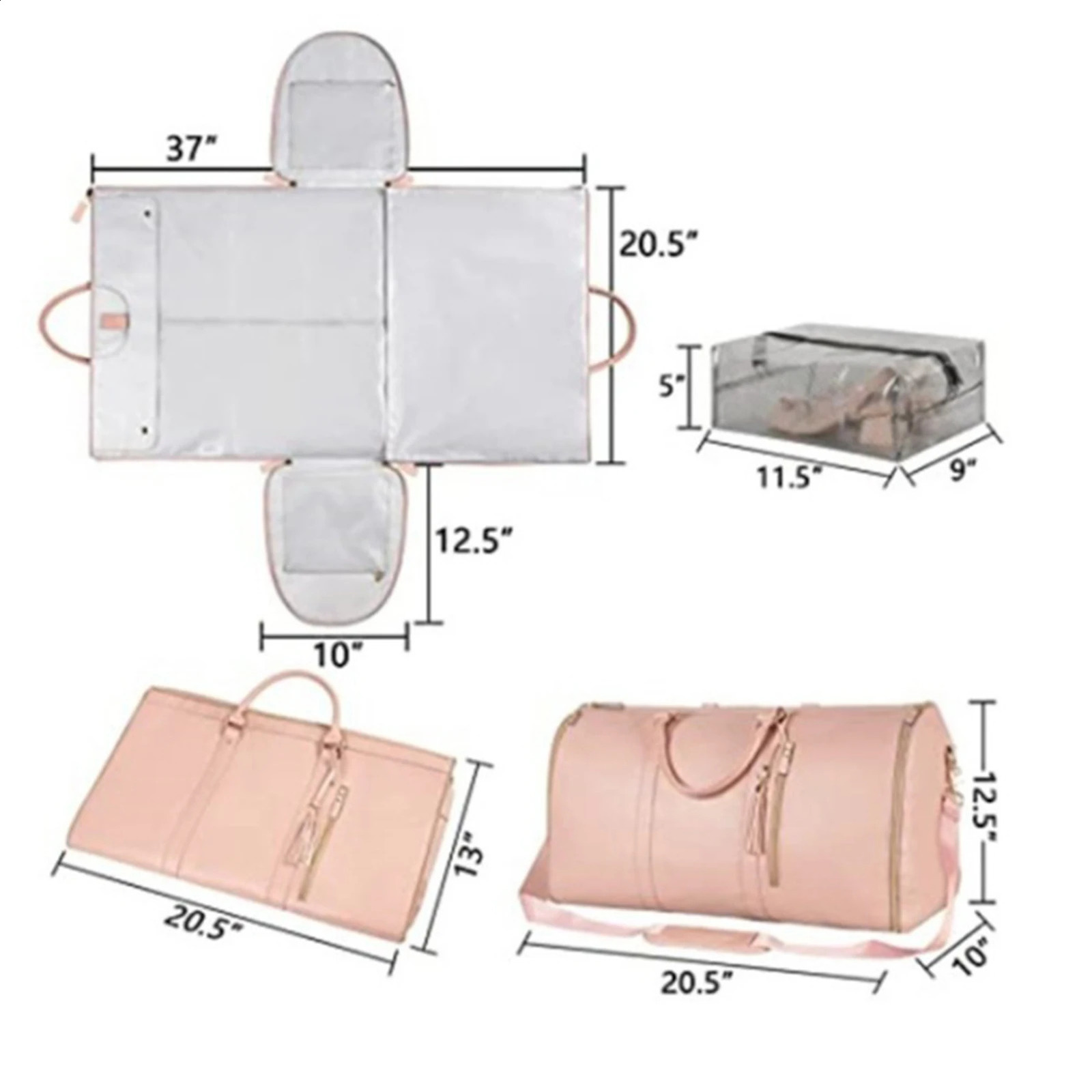 PU Leather Carry-on Bag Waterproof Travel Bag with Internal Straps Detachable Garment Duffle Bag with Independent Shoe Pocket 240819