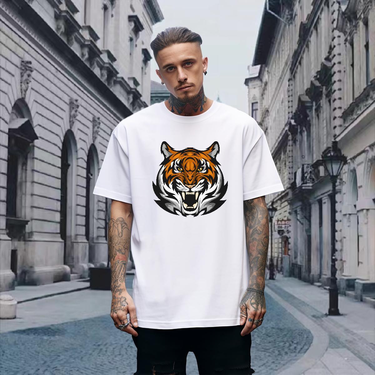 Classic T Shirts Men tiger O Neck Short Sleeves Street Wear Skull 230g Pure Cotton Tshirt for Man Woman Stylist Top Tees