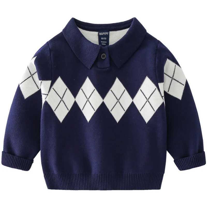 2024 Autumn Childrens Boys Sweater Cotton Collar Long Sleeve Baby Boys Zipper Comparison Argyle Versatile Childrens Boys Top W240820