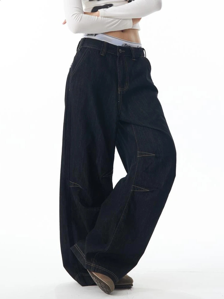 HOUZHOU Grunge Y2k Black Jeans Women Vintage Oversized High Strt Cargo Trousers Wide Casual Baggy Straight Denim Pants Z260313