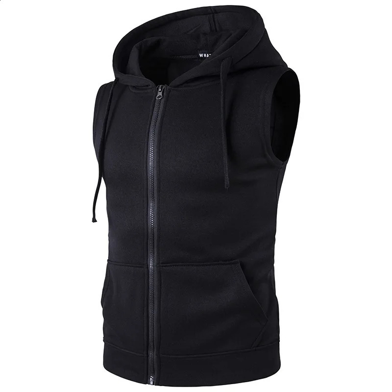 Mens Hoodie Zippered Pocket Sleeveless Tank Top Coat Clothing 240819