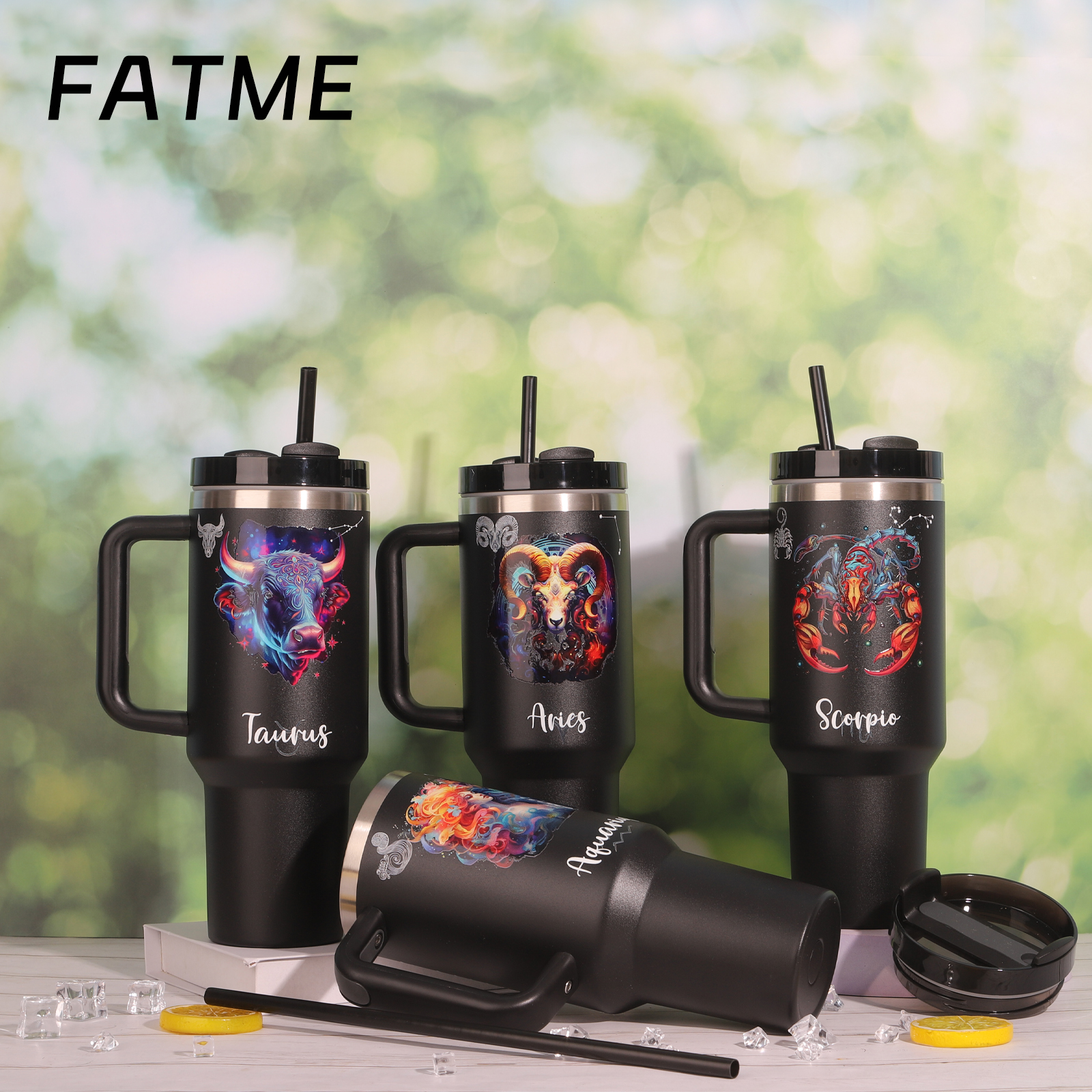 1pc, Constellation Tumbler Lid, H2.0 40oz Stainless Steel Insulated Water Bottle With Handle, Portable Drinking Cups, For Car, Home, Office, Summer Dr