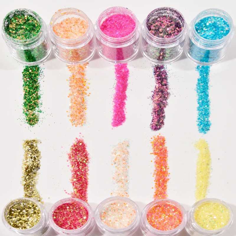 1Bottle Shiny Chunky Glitter Mixed Hexagon Nail Art Sequin Powder Holographic Sparkly Flakes Slices Manicure Nail Art DecorationXJ240815