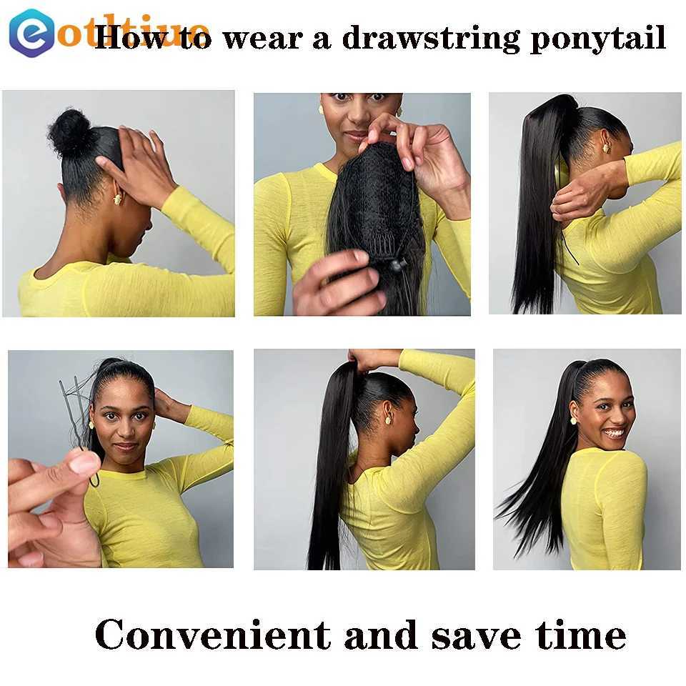 Chocolate brown ponytail human hair long clip brushed ponytail straight Brazilian Remy female hair W240817