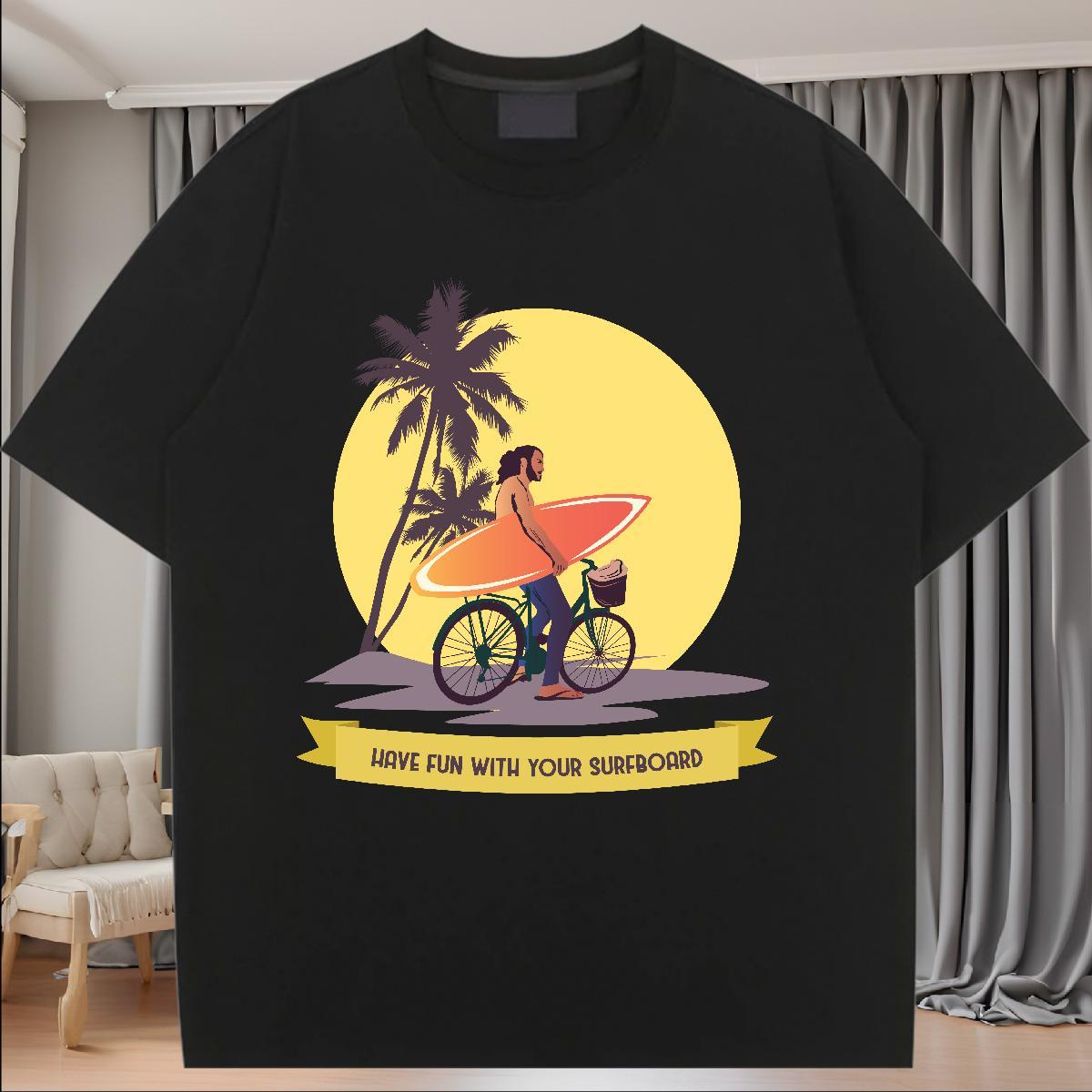 Designer Tshirt for Man Woman Spring Summer Breathable Crew Neck Tops Female 230g Pure Cotton wave Cartoon Print T Shirt For Woman