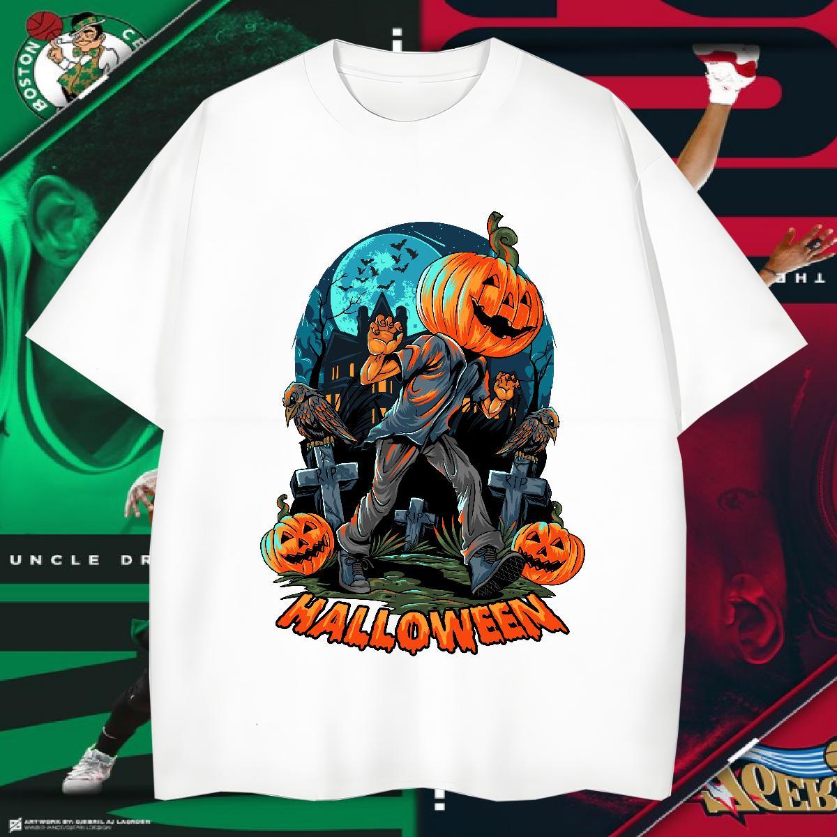Free Shipping T Shirts Men halloween O-Neck Short Sleeve Daily Outfit Black White 230g Cotton Tshirt for Man Woman Fashion Casual Tops Tees