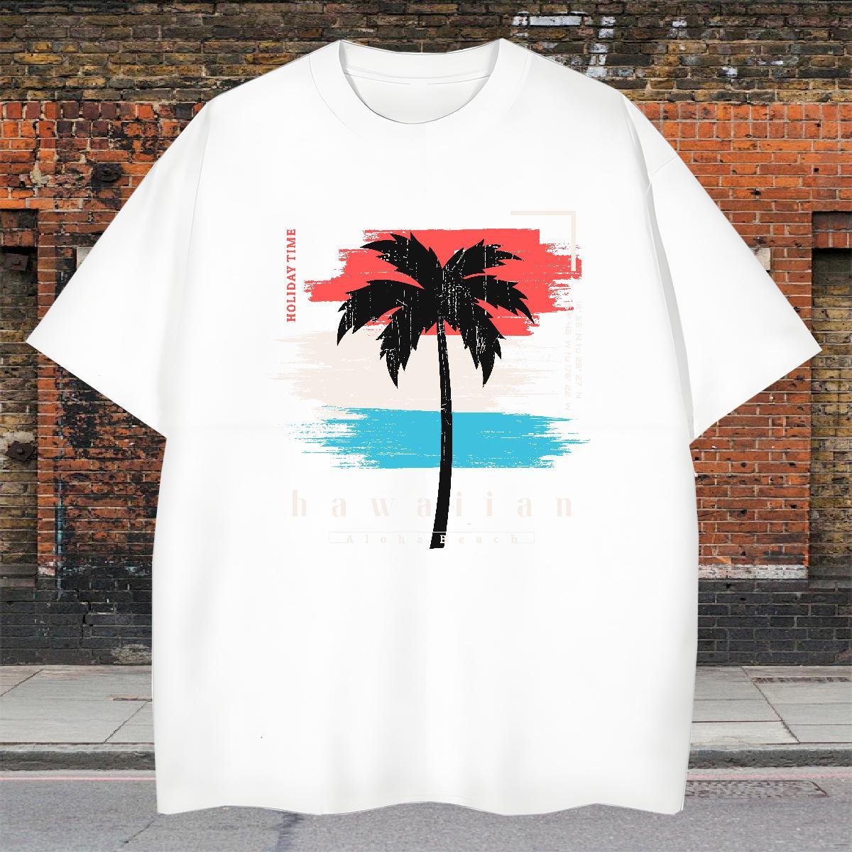 Loose Fit Men Clothes T-Shirt Beach 100% Cotton 230g Custom Anime O-Neck Short Sleeve tree Mens T Shirts Brand Tees