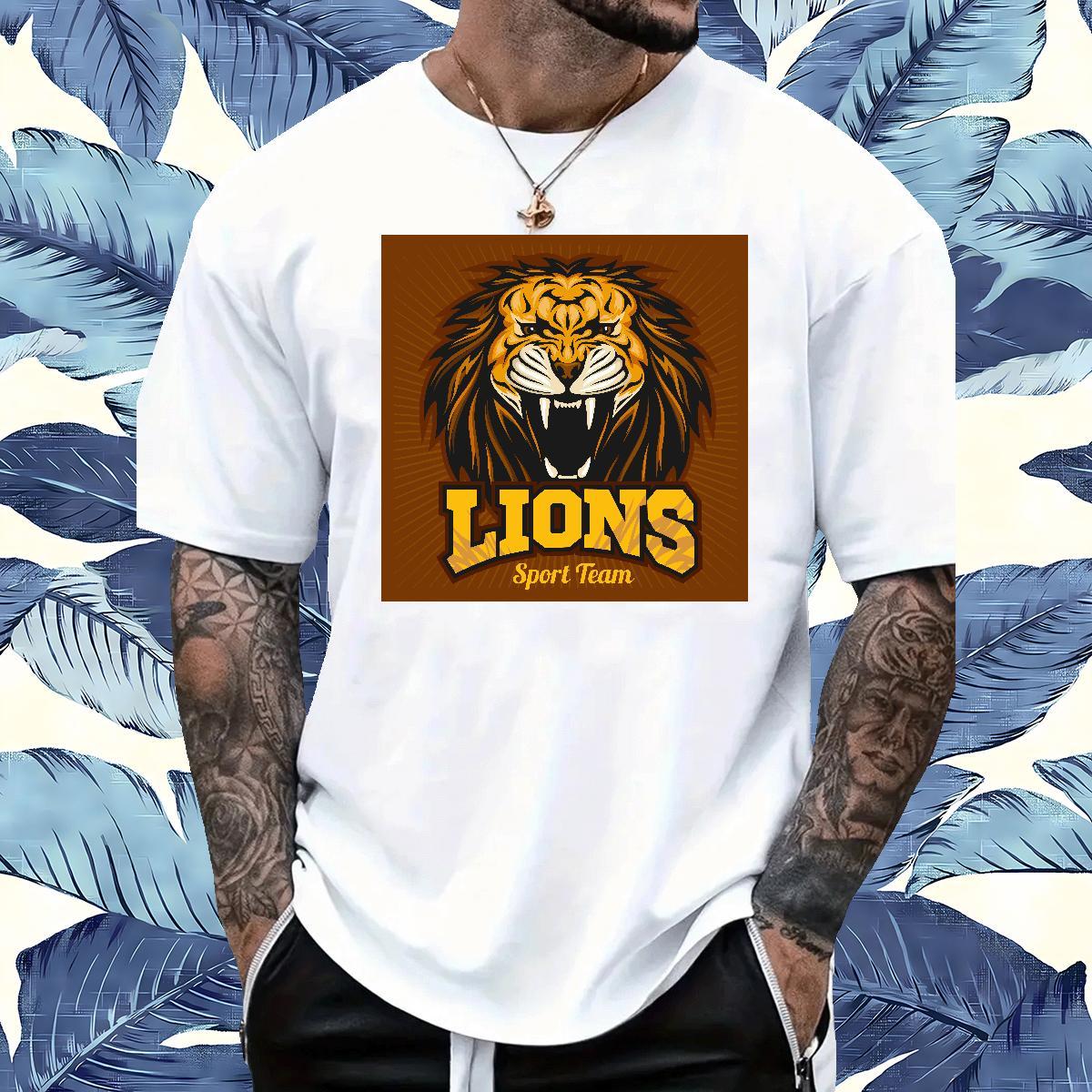 Comfortable T Shirt For Man lion Breathable Soft Home Outdoor Cartoon Printing L-4XL 100% Cotton 230g Tshirts Brand Tees Shirts