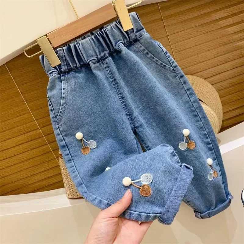 Ambroidered Flower Girl Jeans Baby Boy Kids Jeans Girl Pants Daduhey Wide Leg Pants Harem Pants Clothes BottomW240819