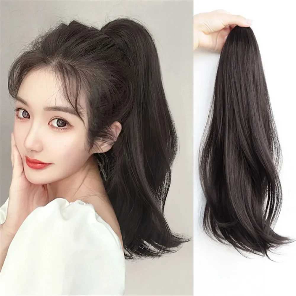 45cm womens wig synthetic natural long straight ponytail bandage type wig tail curled wig piece hair extension W240817