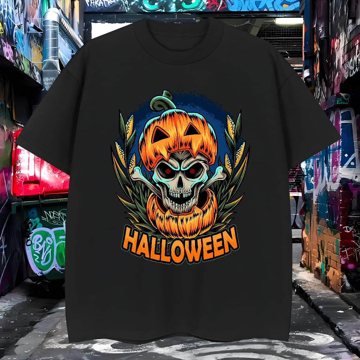 New Arrival Men Tees halloween Street Casual 230g Pure Cotton Tshirts Crew Neck Cool Man T Shirts Black Oversized