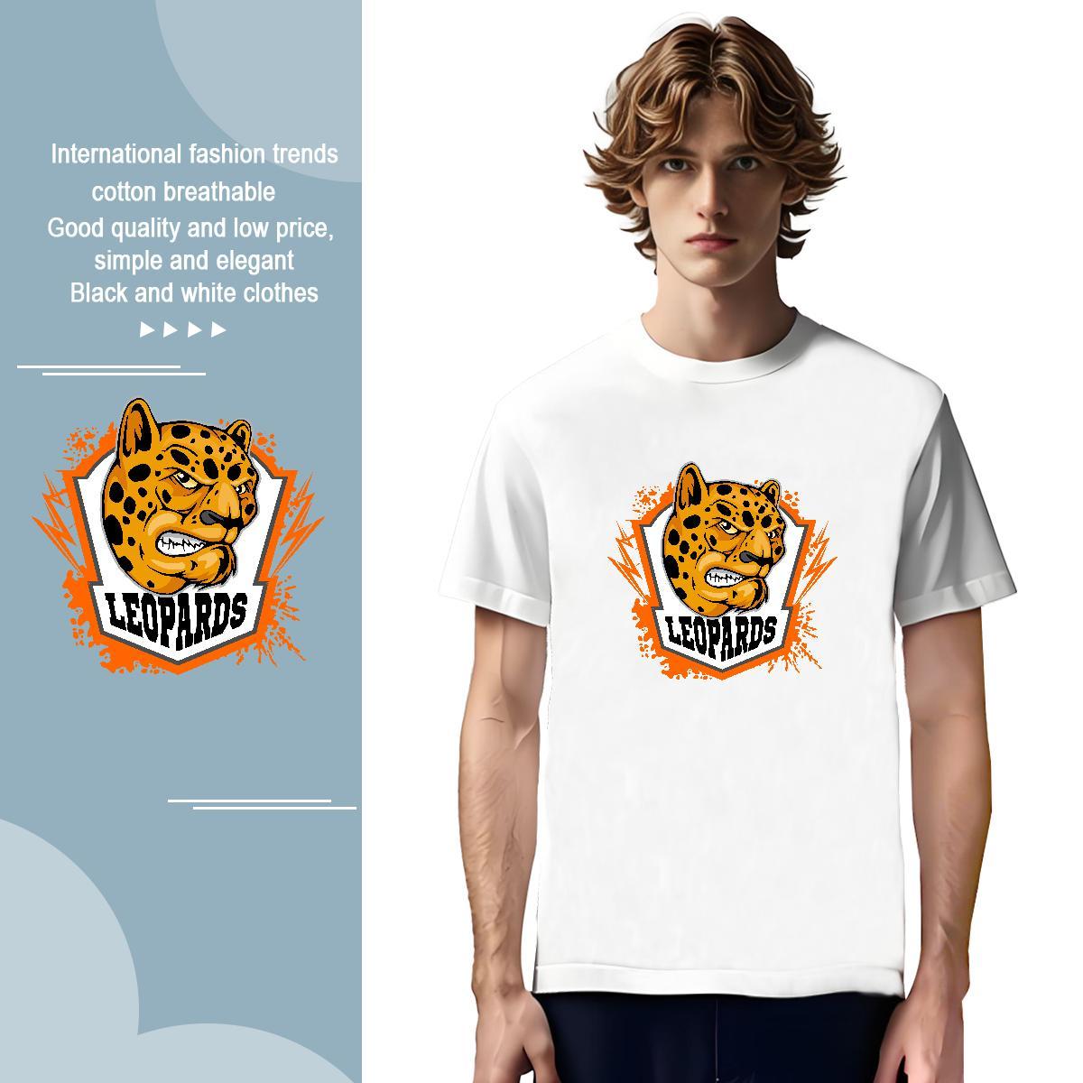 Classic Men T Shirts leopard Breathable Short Sleeve Daily Wear Customized Print 230g Pure Cotton Men Tees Fashion Design Tees Shirts