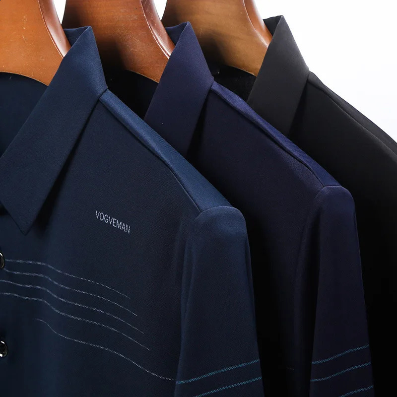 Autumn Mens Long Sleeve Mercerized T-shirt Business Casual Lapel Thin Long Sleeve Polo Shirt 240820