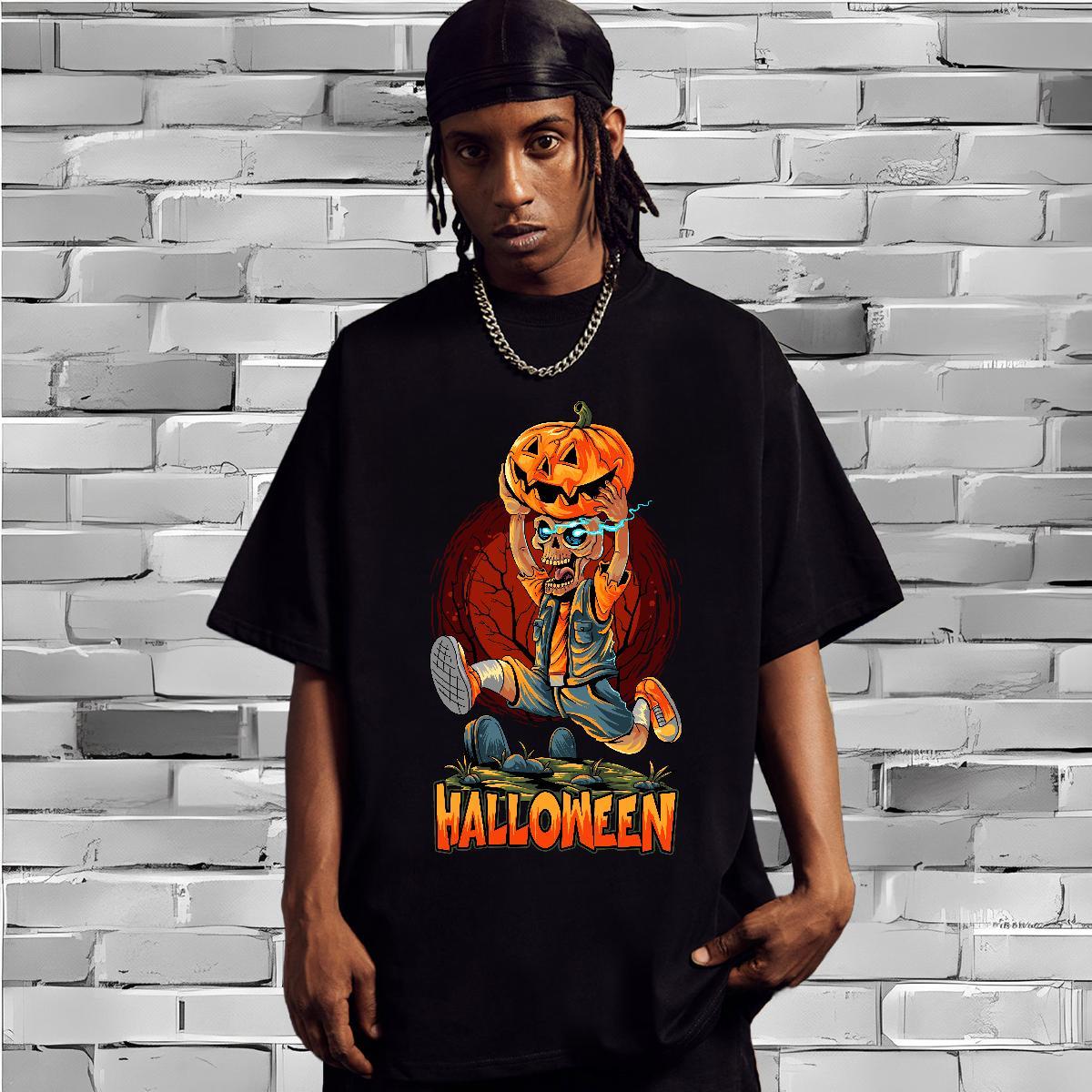 Soft Men T Shirts pumpkin Short Sleeve O-Neck Anime Printing Street Custom Big Size 100% Cotton 230g Tshirts New Arrival Tops Shirt