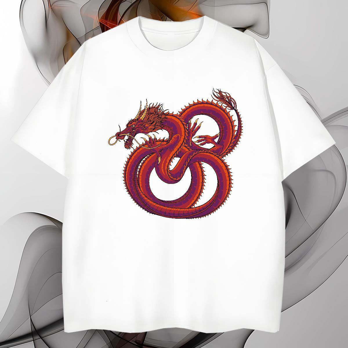 Men T Shirts 100% Cotton 230g dragon Hip Hop Breathable Short Sleeve DIY Logo Oversized Men Tops Tees Brand Loose Clothes