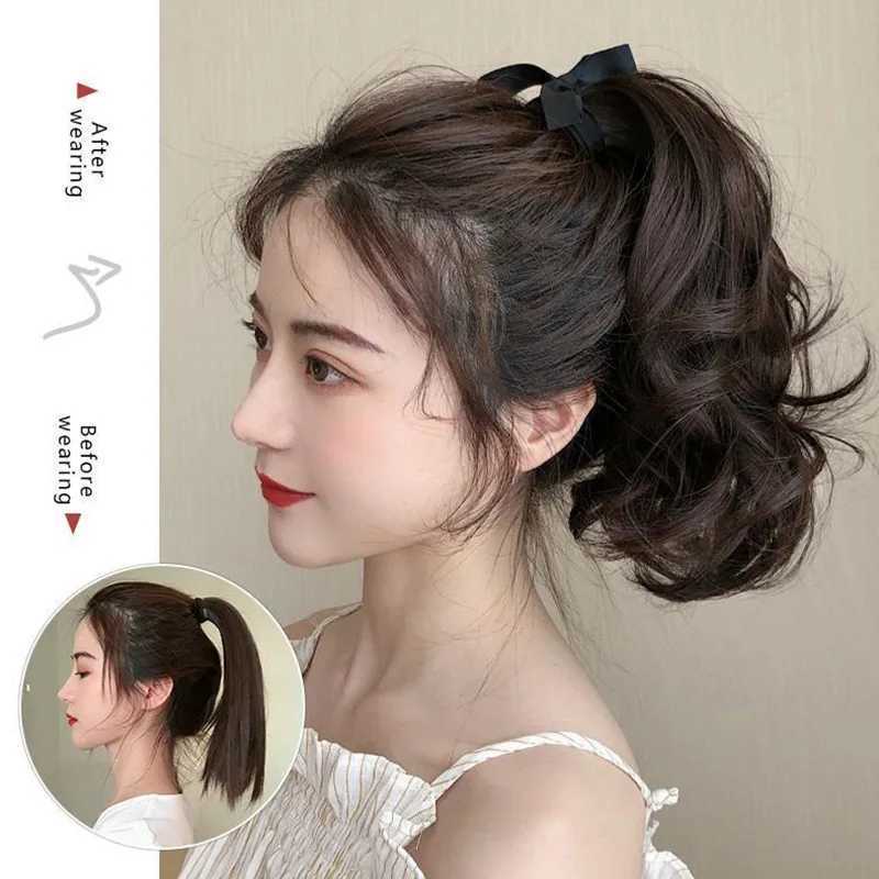 Wigsin synthetic 10 inch wavy ponytail short hair wavy curly ponytail brown brushed clip style female hair extension wig W240817
