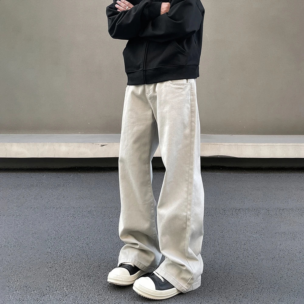 Bright White Casual Jeans Men Streetwear Y2k Straight-leg Vintage Simple Autumn Casual Fashion Winter Solid Street Denim Pants 240819