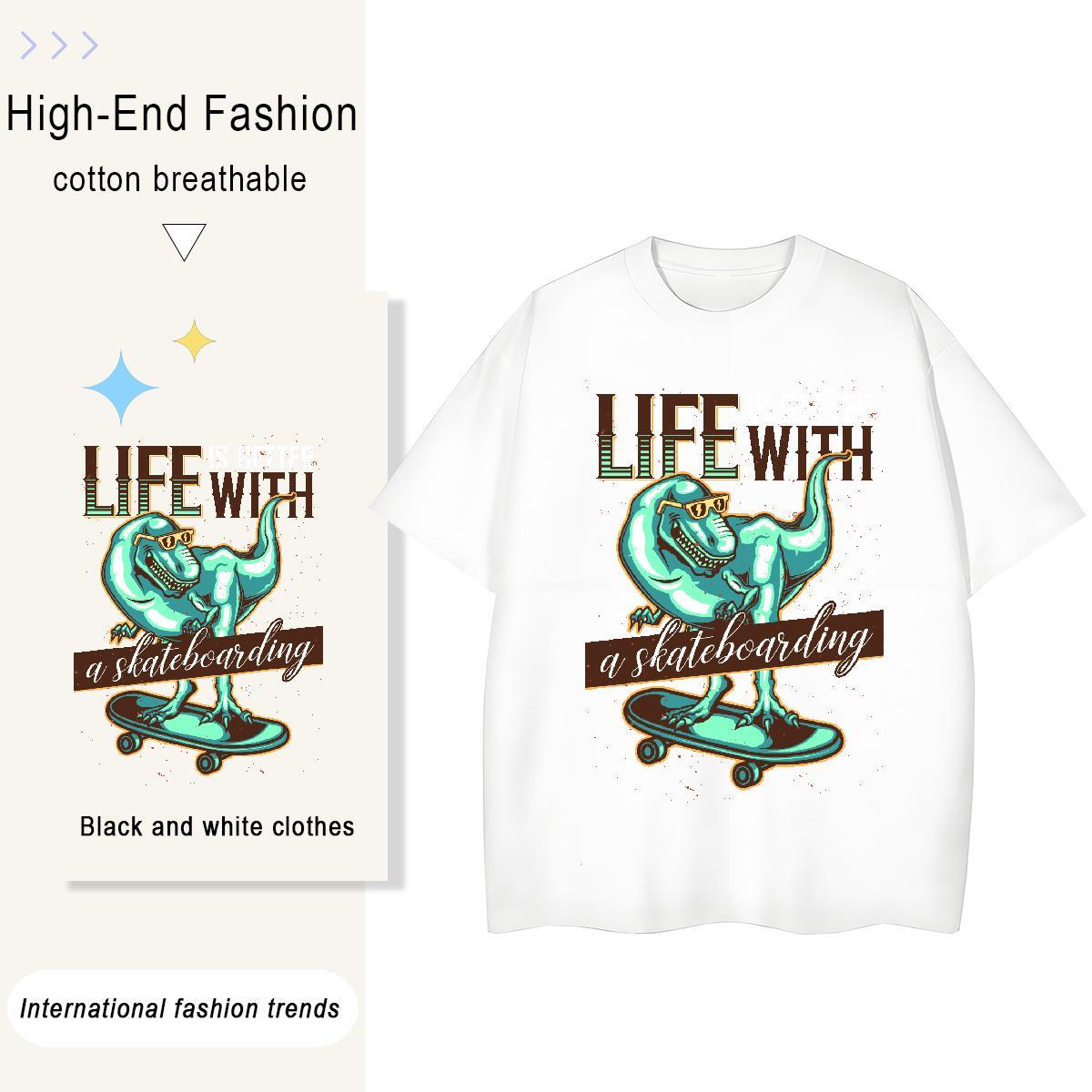 New Designer Mens Tshirts dinosaur Hip Hop 230g Pure Cotton Tee Shirt O-Neck Short Sleeve Cool T-Shirts Cartoon Print